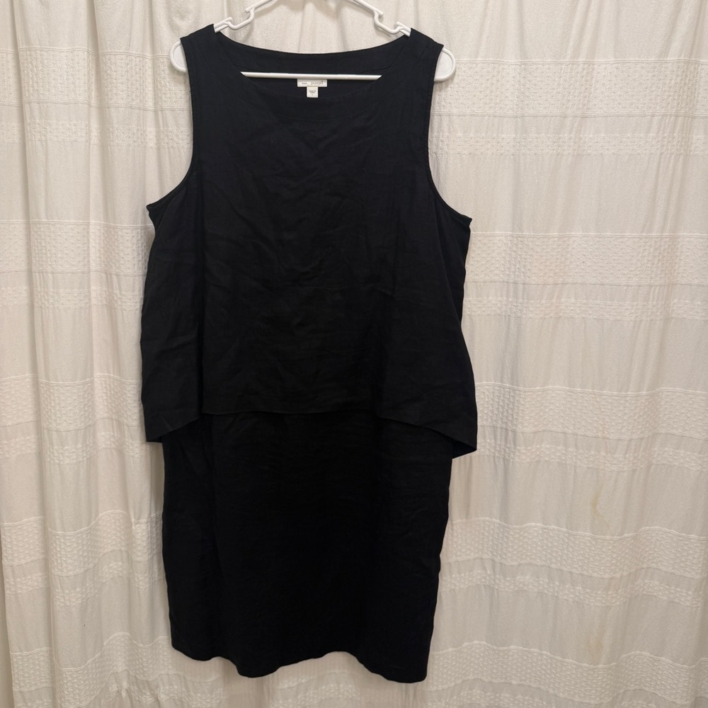 J. Jill Pure Jill Linen Dress Black Womens Large Layered Tiered 100% Linen